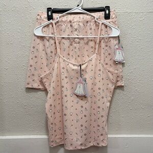 Better Together Pale Pink Halloween Floral Ghost Print Pajama Set NWT Medium